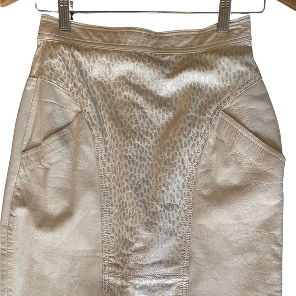 VTG leather skirt white and silver genuine leather long skirt 1980s 80s - Picture 7 of 11